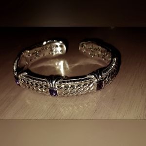 .925 Judith Ripka Bangle Bracelet with Amethyst Stones